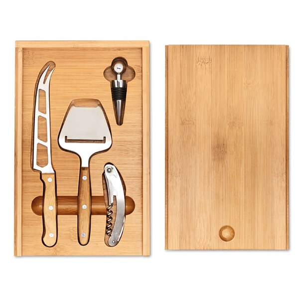 WINE Deluxe Bamboo Cheese and Wine Gift Set - GiftRetail MO8416