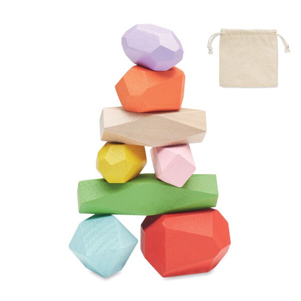 DOLMEN Colorful Wooden Stacking Rocks Set with Pouch - GiftRetail MO6710