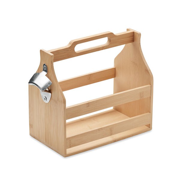 CABAS Bamboo Beer Crate with Metal Bottle Opener - GiftRetail MO2110