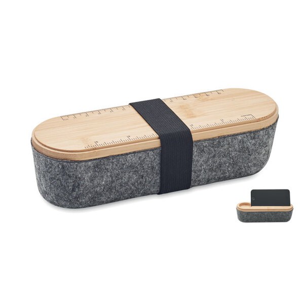 MILE RPET Eco-Friendly RPET Felt Pencil Case with Bamboo Lid - GiftRetail MO2114