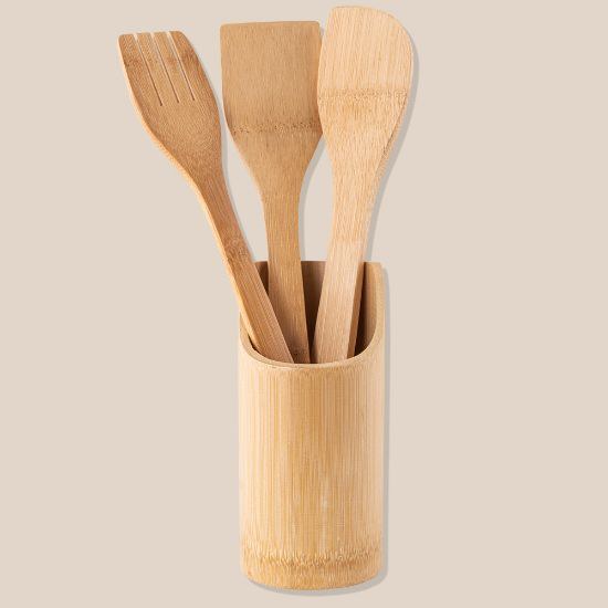 Goya 50643 - Bamboo Utensil Set with Holder, 3-Piece KIPER