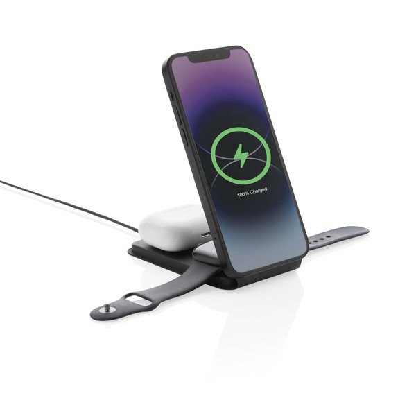 Swiss Peak 15W 3-i-1 magnetisk trådløs oplader i RCS rPU