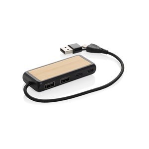 XD Collection P308.56 - Link RCS USB-hub i genanvendt plast og bambus med to indgang